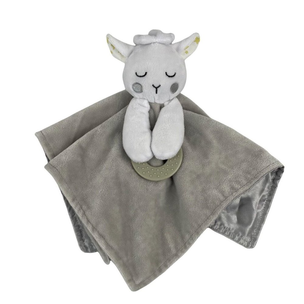 Forever Baby Grey White Lamb 13" Lovey Teether Baby Security Blanket Yellow Star